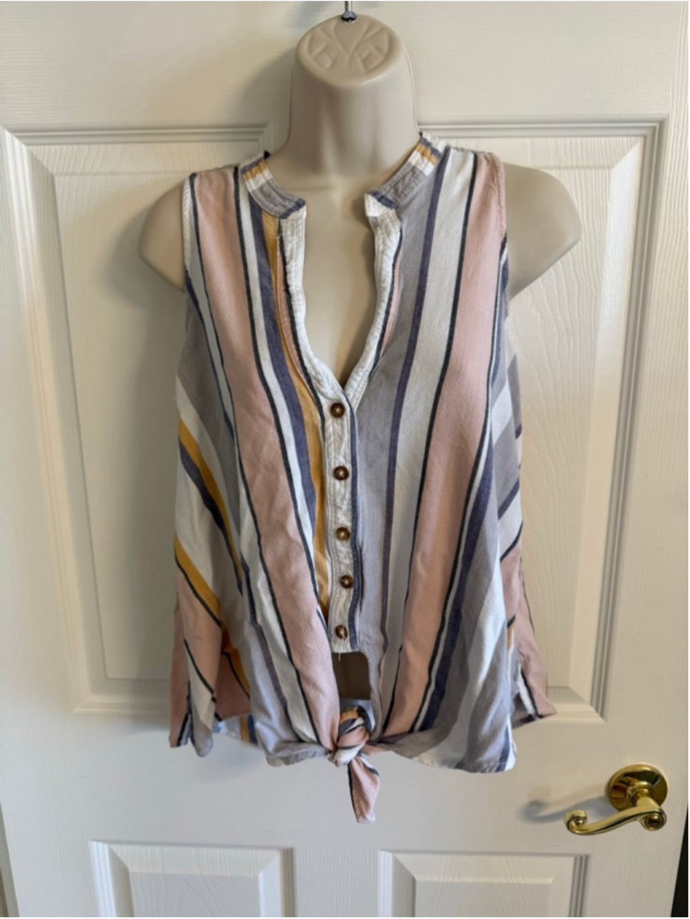 Maeve Anthropologie Striped Sleeveless Blouse Women's 6 Front Tie Split Neck